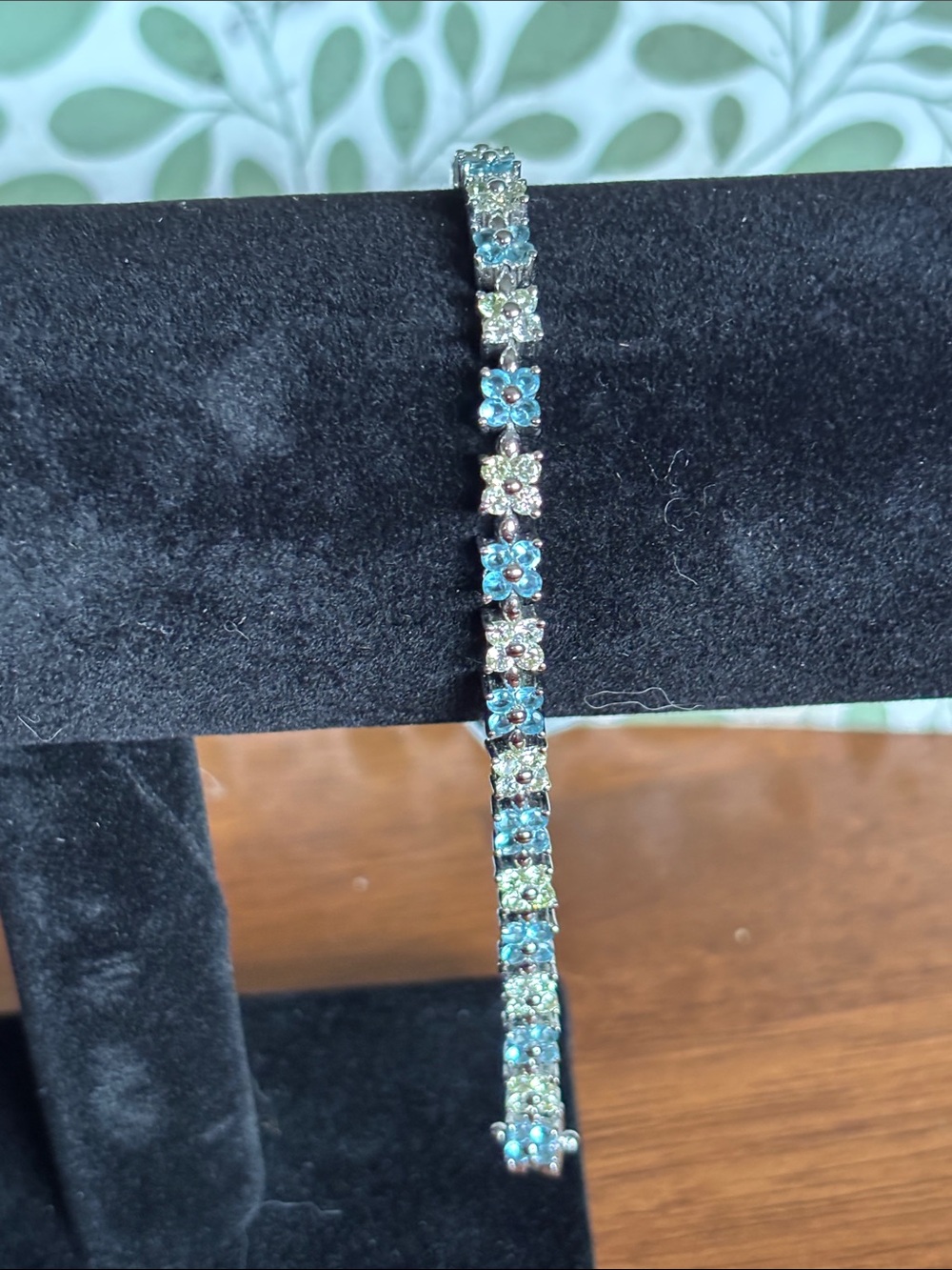 NWT Sterling Silver Blue Floral Crystal Tennis Bracelet - Women Jewelry